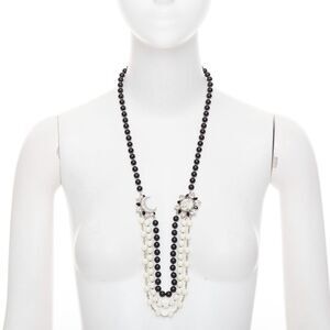 CHANEL C23C crystal CC logo sun moon black white beads long necklace
